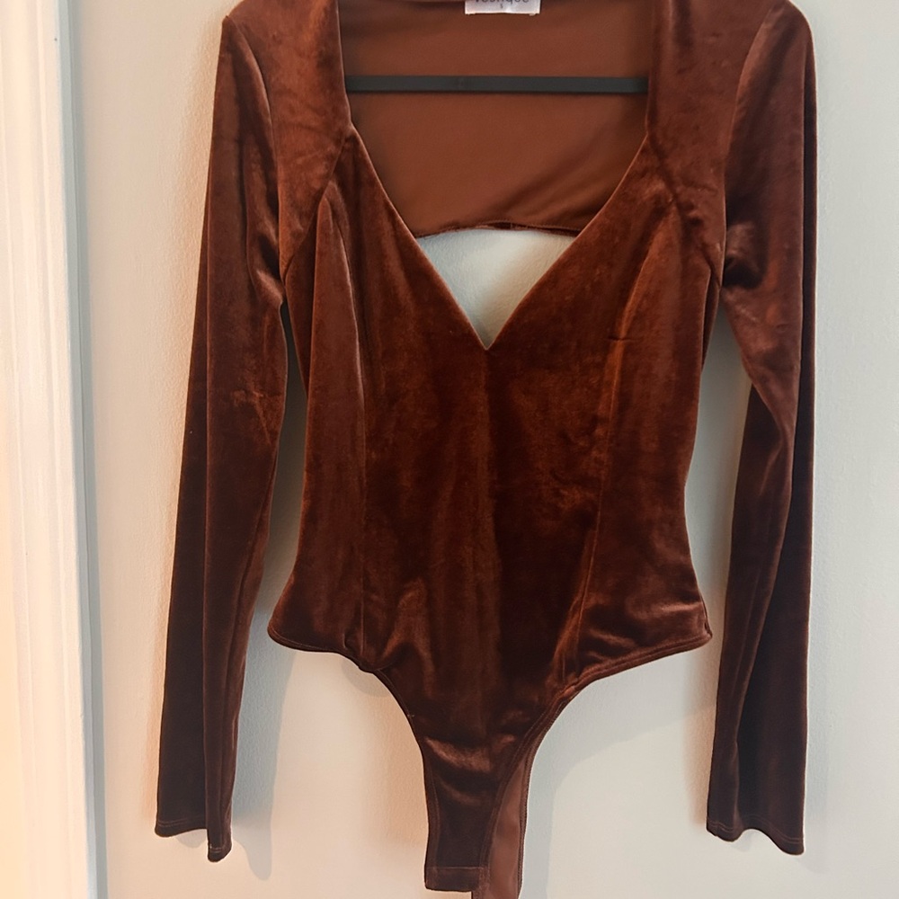Brown Velvet Long Sleeve Bodysuit